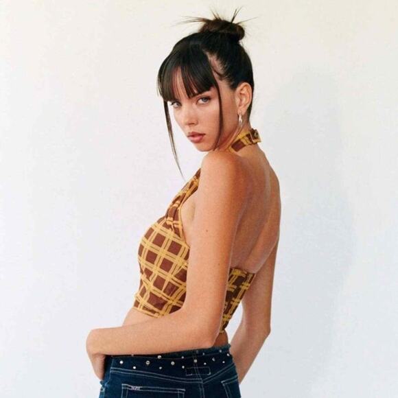 With Jean Tulip Plaid Halter Top in Cher - Picture 2 of 8